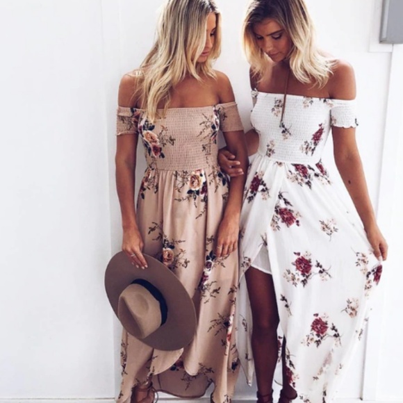 Sexy Off The Shoulder Floral Split Front Dress NEW - Picture 6 of 6